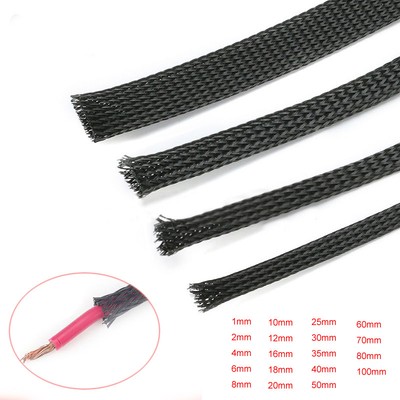 Black+Red 14mm 16mm 20mm 25mm 30mm 40mm 50mm Braided Cable Sleeving Expandable