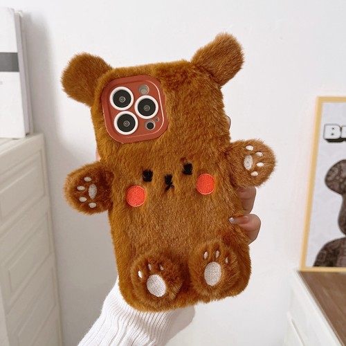 Lindas fundas de teléfono suaves cálidas a prueba de golpes con carcasa de felpa de oso para iPhone Samsung - Imagen 13 de 24