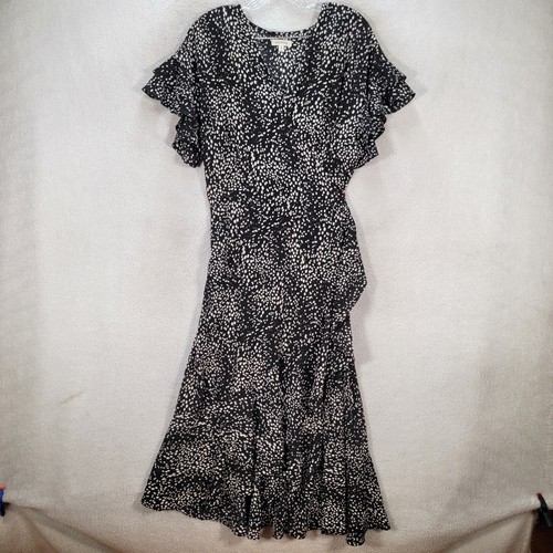 Max Studio Black Polka Dot Ruffle Flowy Sexy Swing Wrap Women Dress Plus Size 1X - Picture 4 of 21