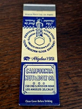 Vintage Matchbook: California Nut & Bolt Co, Los Angeles, CA