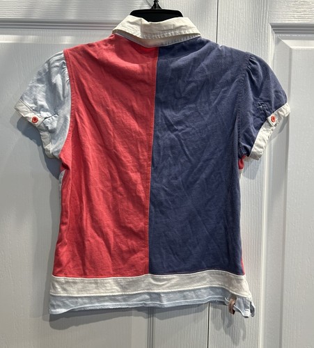 Pepe Jeans Vintage Girls Medium Polo Shirt Cute London Patchwork 90s 00s Button - Picture 2 of 3