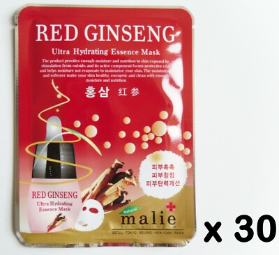 30pcs Malie RED GINSENG Face Mask Packs Sheet 25g Nourishing Moisture Kosmetik