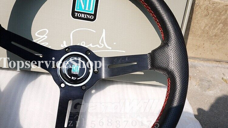 NARDI 350mm 14' Perforated Leather Black Spoke Deep Cone Sport