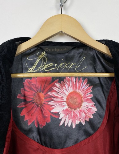 Giacca trench vintage Desigual floreale donna taglia 42 nero stile Y2K top - Foto 2 di 13