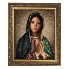 Our Lady of Guadalupe Framed Print, Under Glass W/ Gold Finish Frame 12.5" High