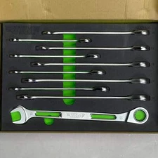 VIM TOOLS 10 Piece Slim Angled Ratcheting Wrench Set 10mm-19mm Steel SAR100