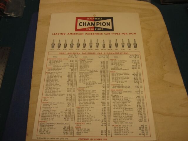 1970 Champion spark plug U.S. passenger car applications chart | eBay