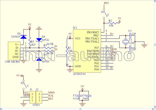 Micro USB Tiny AVR ISP ATtiny44 USBTinyISP Programmatore 5V Per - Foto 6