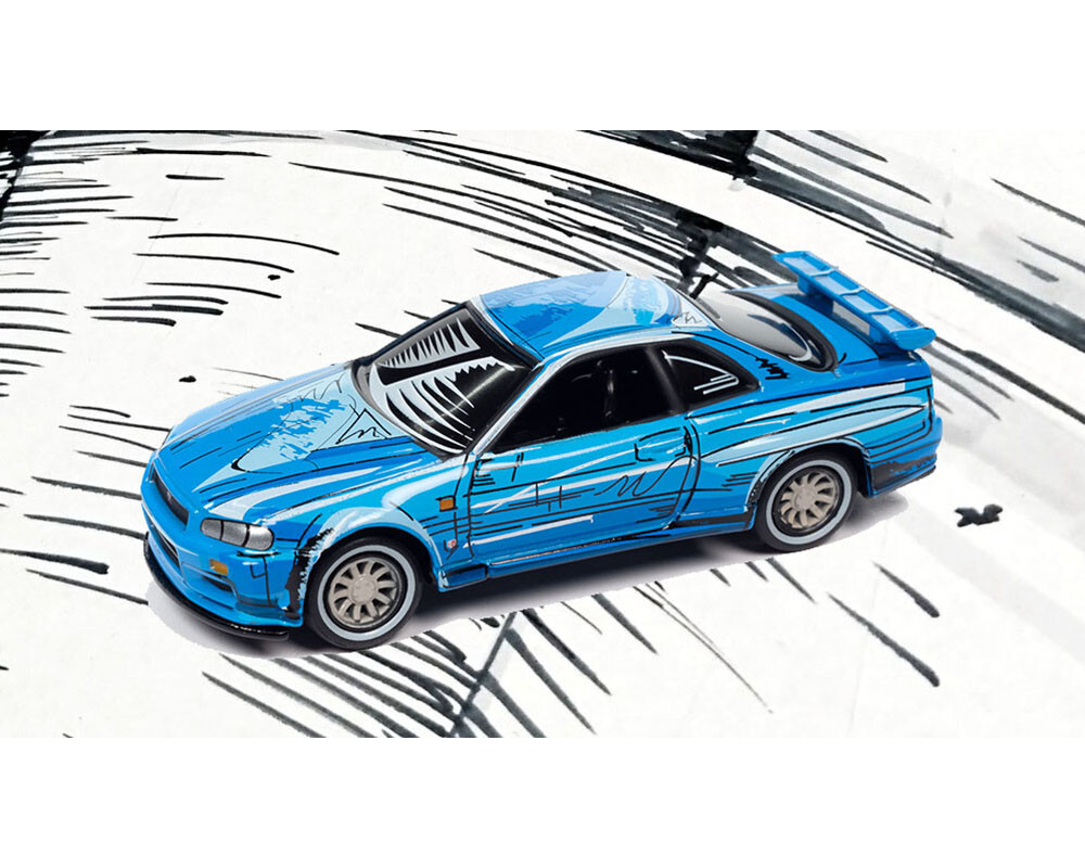 ジョニーライトニング　マンガレーシング　日産　スカイライン R34 GT-R Johnny Lightning 1:64 1999 Nissan GT-R R34 Manga Racing