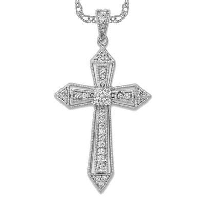 14K Solid White Gold Diamond Passion Cross Necklace