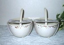 Tommy Bahama Beige MELAMINE Dip Bowls with Spoons ~ Set of 2 - Salsa Guacamole