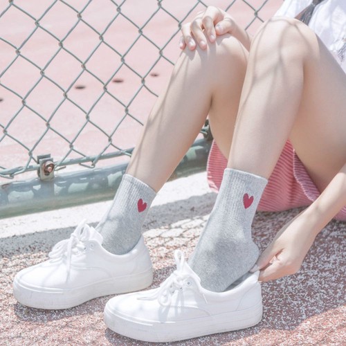 Kawaii Calzini in cotone casual casual motivo cuore da donna morbidi traspiranti alti alla caviglia - Foto 10 di 15
