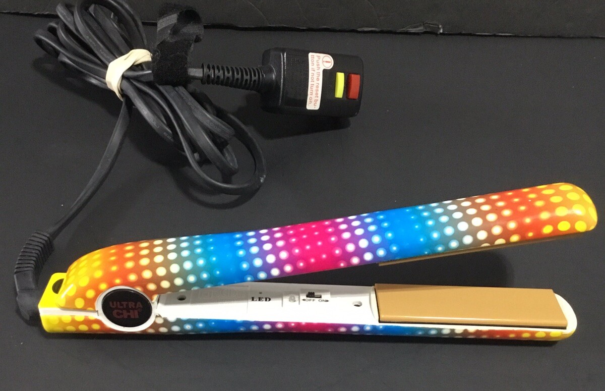 Flat Iron Hair Straightener CHI ULTRA - 1 inch Fast Heat 425° - RAINBOW POP EUC!-image