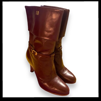 Vintage Fold Over Boots 6.5 M Burgundy Heels Glam Stilettos 70s 80s Disco Sexy