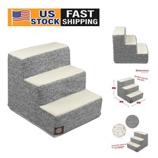 Fashionable 3-Step Pet Stairs for Small Dogs   Light Black  Washable Cover
