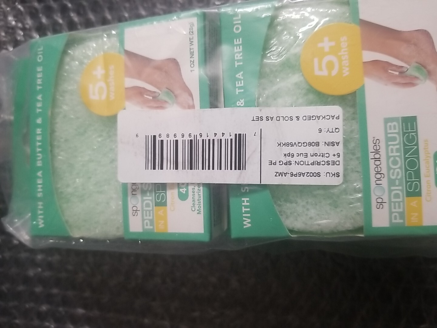 6ct Spongeables Foot Calluses Exfoliating Sponge w/ Shea Butter & Tea Tree Oil