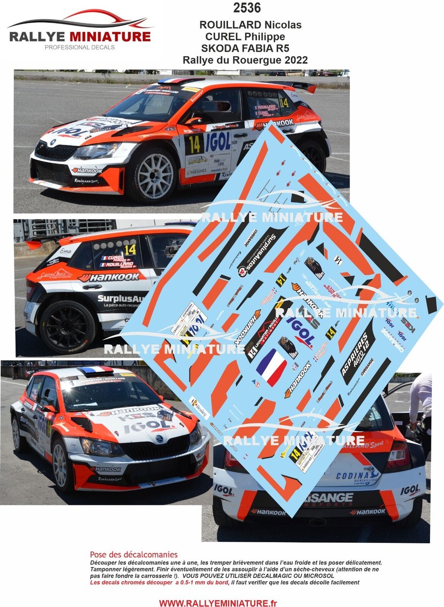 Décalcomanies 1/43 Skoda Fabia – Rallye Du Rouergue 2022 – Pilote Desangles – Neuf