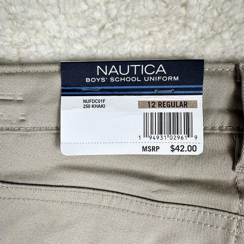 Nautica Boys Flat Front Stretch Twill Chino Khaki Pant Khaki Size 12 Regular - Picture 13 of 13