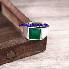 Natural Green Onyx  Gemstone with 925 Sterling Silver Ring For Men's #J896