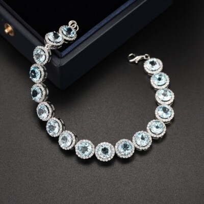 Sky Blue Topaz Bracelet 925 Sterling Silver Boho Bracelet Statement Bracelet