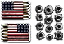 American USA Bullet Hole Flag Vinyl Decal Bumper Sticker Car Truck Window 14pack