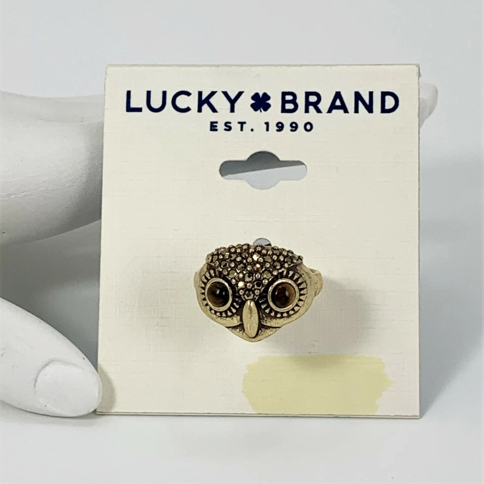 Anillo Cara Búho Cristal Marca Lucky Colección Hoot Couture 7 Tono Dorado Ojo de Tigre Foto 3 de 4
