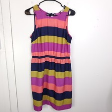 Loft Dress Womens M Colorful Striped Sleeveless Stretch Waist Casual Event