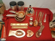 Vtg 25pc Tidy Spoon Rest Pink Rose Aluminum Kitchen Gadget Lot Measure S&P Cup
