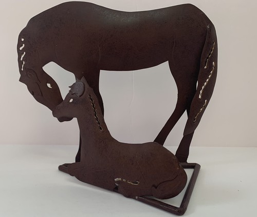 Horse And Foal Metal Iron Candle Holder Statue Free Standing Rustic Decor Brown - Picture 5 of 8