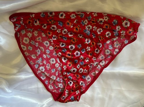 Red Vintage Victoria's Secret Silky Second Skin Satin Floral Bikini Panty Lg - Picture 3 of 13
