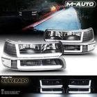 4PC Black Headlight+Bumper Signal[LED RUNNING LIGHT BAR] for 1999-2006 Silverado