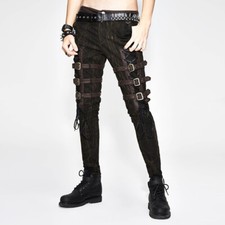 Punk Men pants Steampunk trousers bandage metal buckle slim Devil Fashion