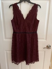 Ann Taylor LOFT Cranberry Lace Overlay Vneck Sleeveless Dress, Women’s Sz 6