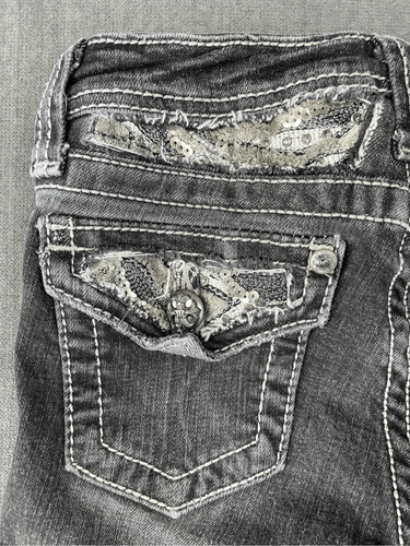 Miss Me Jeans Girls 8 Black Bootcut Embellished Flap Pockets Contrast Stitch - Picture 5 of 11