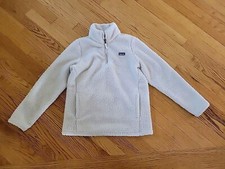 Patagonia Kids Los Gatos 1/4 Zip Fleece XL 14 Off White Distressed Long Sleeve