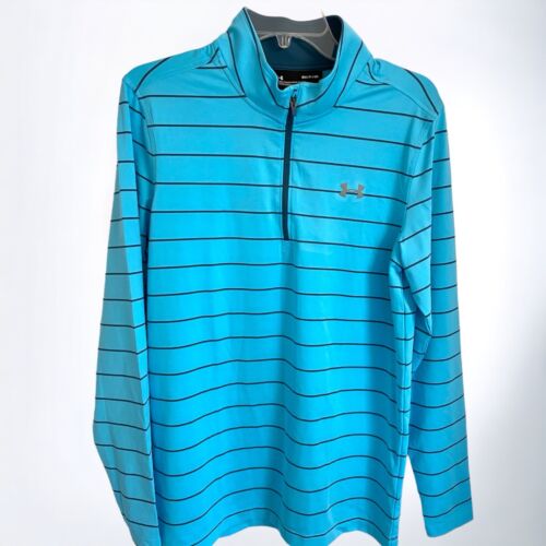 NEW UNDER ARMOUR Men’s Long Sleeve Perfomance Zip Light Blue With Stripes SM - Picture 1 of 3