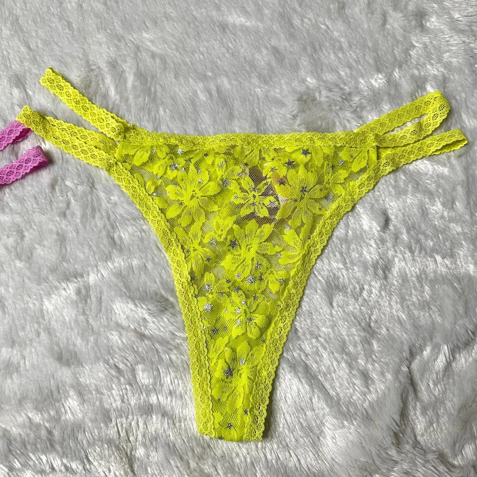 NUEVO CON ETIQUETAS VS ROSA Encaje Doble Correa Tanga Trío Para Mujer 2XL Paquete de 3 Foto 4 de 4