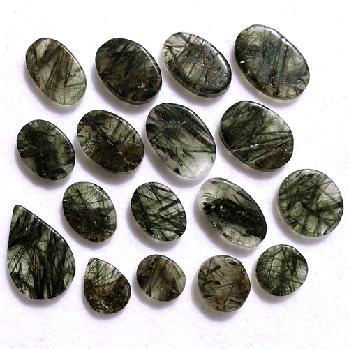 17 Pcs Natural Green Rutile Quartz Hi-Grade 8.8mm-17.4mm Cabochon Gemstones Lot - Picture 10 of 11