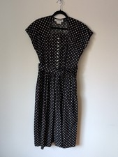 Vintage Black  White Polka Dot Fit  Flare Midi Dress 8 Rockabilly Retro Pinup