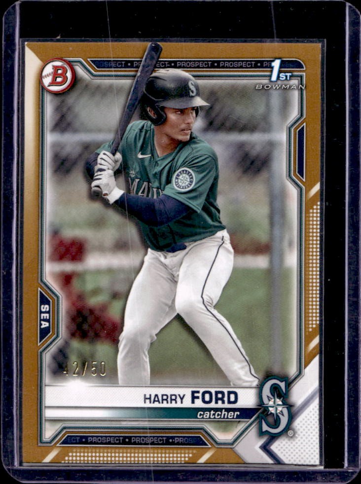 2021 Bowman Draft Harry Ford 1st Prospect Gold Rookie RC #42/50 Mariners