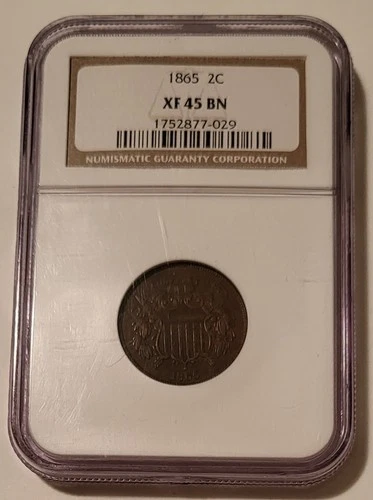1865 Shield 2 Cents XF45 BN NGC