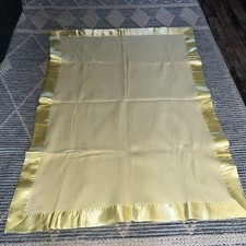 VTG Crib Blanket Acrylic, Satin Trim Yellow Unbranded