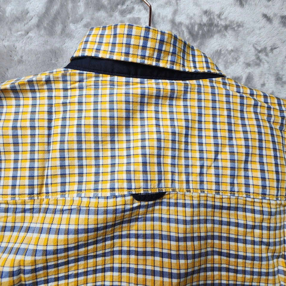 Stile Benetton XL желтый и синий микро клетку хлопок рубашка на пуговицах Италии - Изображение 4 из 4