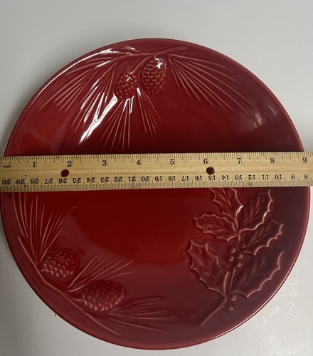 "Platos de ensalada/sopa Lenox rústicos bayas 9"" piñas y acebo en relieve ligeramente usados" - Imagen 8 de 11