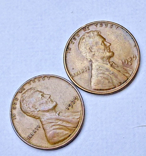 1939-S Lincoln Wheat 1c Pair~EF+/ AU? ~Sharp Full Wheat Lines~Low Start!~F47
