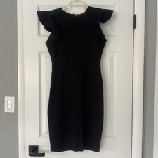 Shinestar Bodycon Little Black Dress With Ruffled Short Sleeves Women’s Small