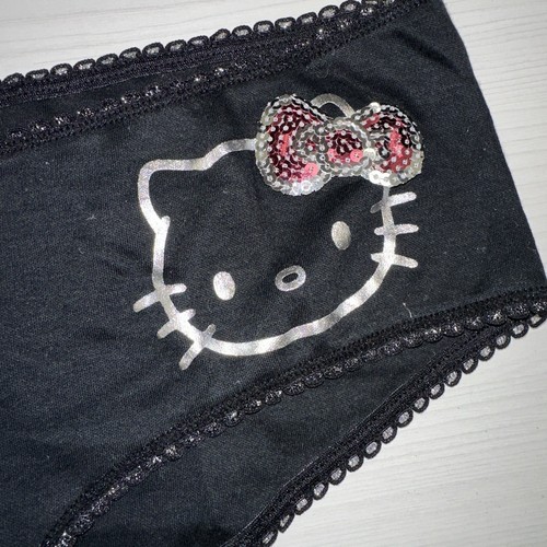 Hello Kitty Sanrio Sexy Cute Cheeky Panties Sequins Size L/7 Lingerie Black Meow - Bild 2 von 9