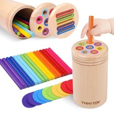 YHHYTOY Montessori Toys for 3 Year Old, Dual Play Wooden Educational Color So...