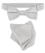 Biagio 100 Silk BowTie Solid Silver Grey Color Mens Bow Tie and Handkerchief