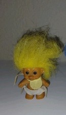 Vintage Russ Troll Doll Baby Girl in Diaper  Bib   Yellow Hair   3  Tall   90s